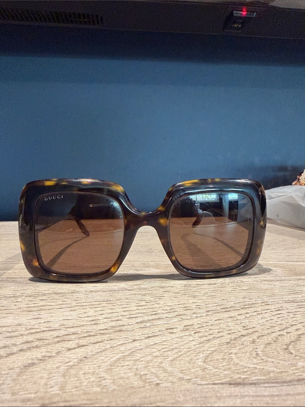 Gucci Tortoiseshell Oversized Square Sunglasses with Brown Lenses